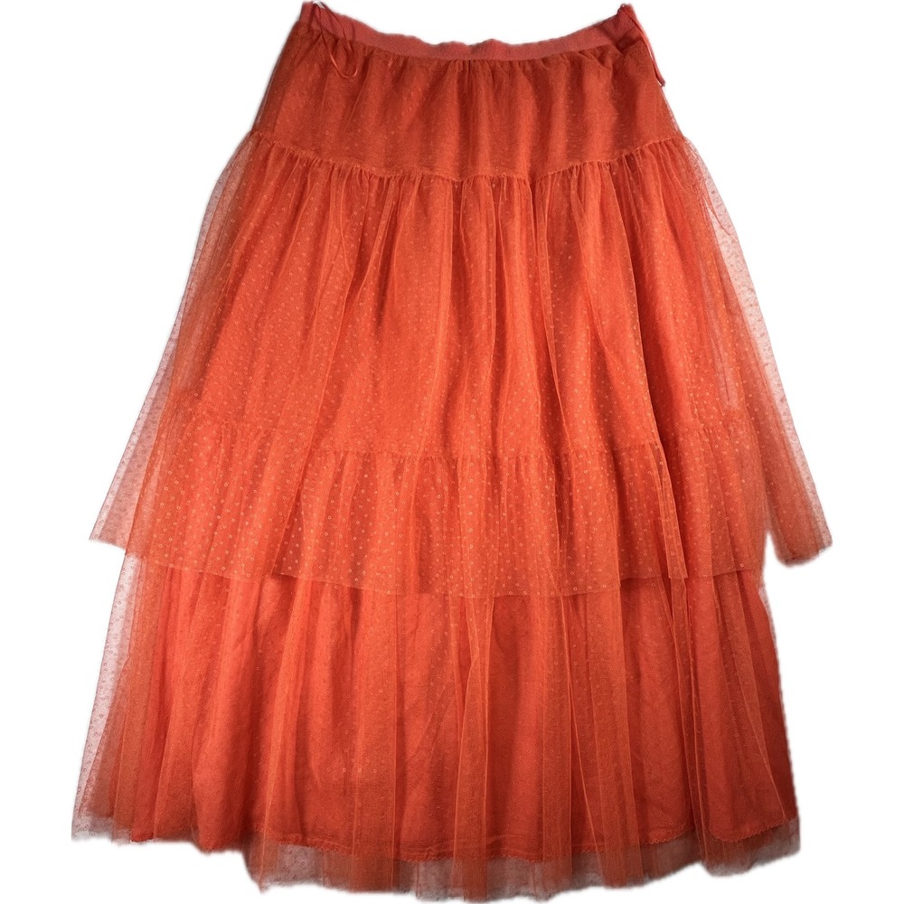 Anthropologie Orange Tulle Maxi Skirt Women L NWT $148 Layered Tiered Lined